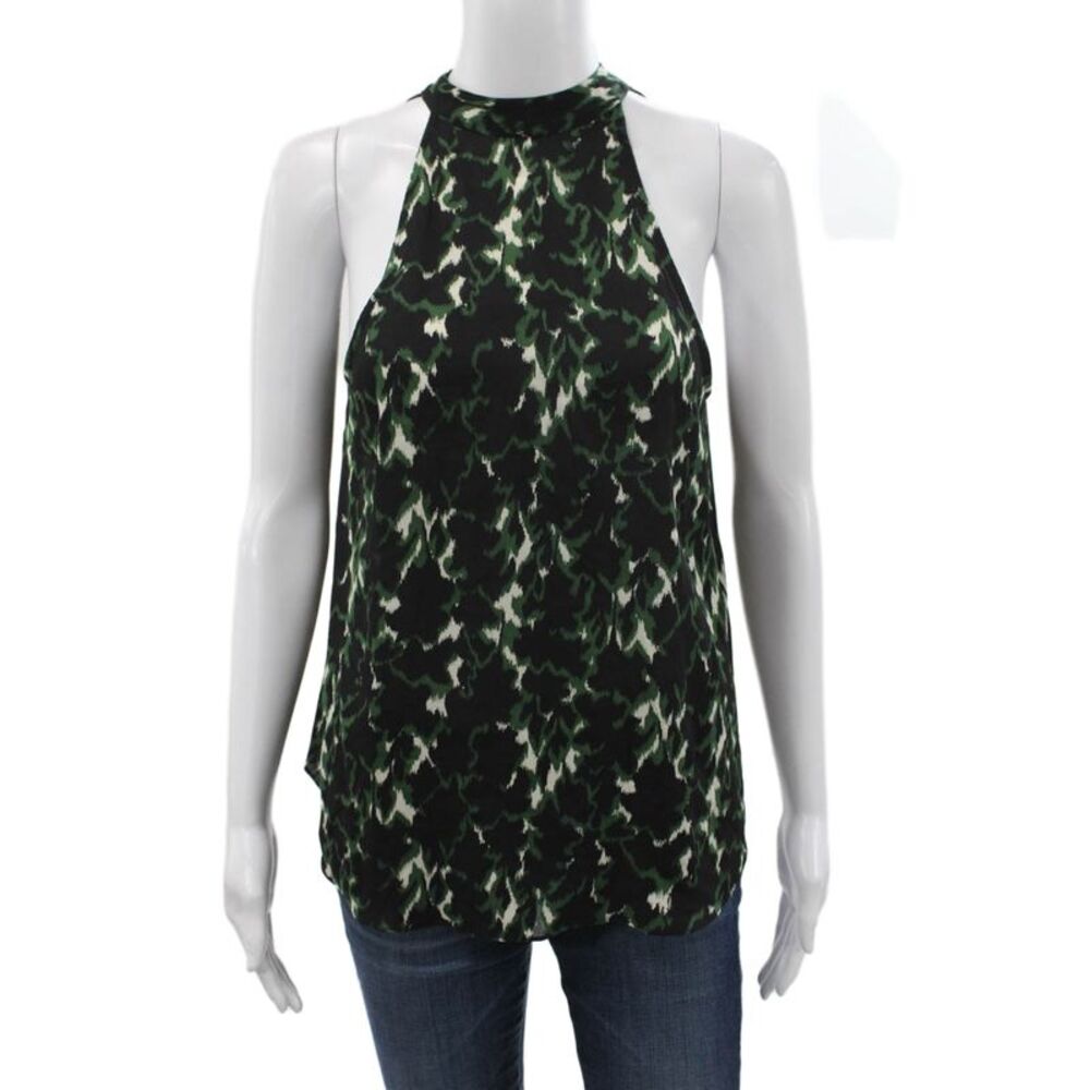 A.L.C. Womens Halter Silk Geometric Sleeveless Blouse Black Button Size 6